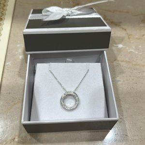 0.559 Carat Natural Diamond Circle Necklace 14K White Gold  18''